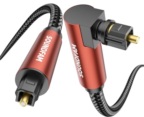 SOUNDFAM Cavo audio ottico a 90 gradi, 1,8 m, cavo audio digitale Toslink ad angolo retto per Sound Bar, TV, PS4, Xbox, Samsung, Vizio, colore: rosso vino