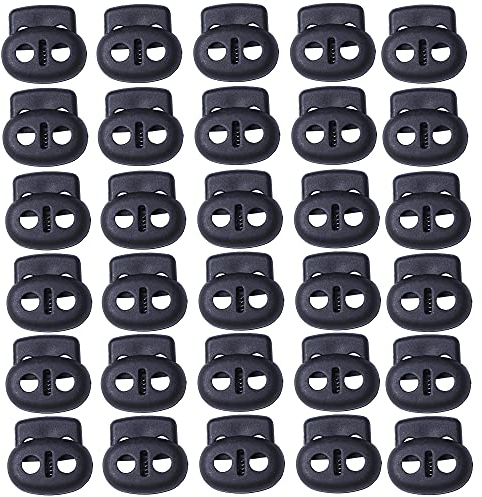 J.CARP Kordelstopper aus Kunststoff mit Doppelloch, elastisch, für Kordelzug, Taschen, Schnürsenkel, Kleidung, Paracord und mehr (30 Stück, schwarz)