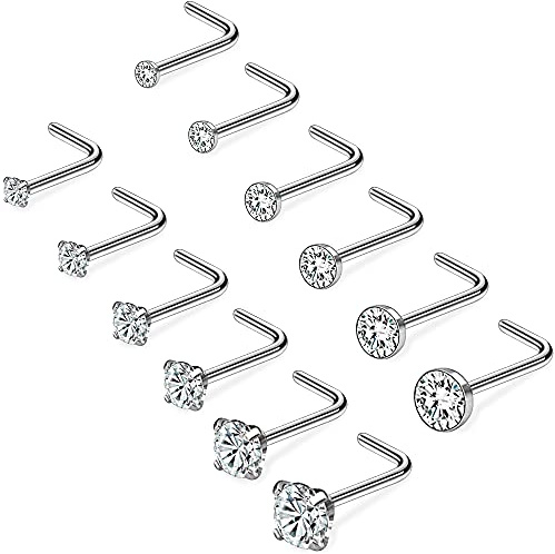 PunkTracker 20G 1.5mm 2mm 2.5mm 3mm 3.5mm 4mm Nasenringe, 4-12Stk. klare Diamant CZ Nasenstecker Nasenpiercings Schmuck