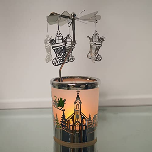 Teelicht-Kerzenhalter aus Glas mit drehendem Feenengel, versilbert, Weihnachtsdekoration für Zuhause, Tische, Geschenke für Mutter, Frau, Geburtstag, Hochzeit, 15,2 cm hoch