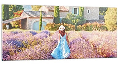 Wandbilder Dekoration Wohnzimmer Boho Heidekraut Frau Panorama Bilder auf Glas 120x50cm Glasbild Schlafzimmer Küche Wand Kunstdruck Art Groß Wanddeko Bild im Glas Modern Wall Decor GAB120x50-4420