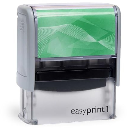 Selbstfärbender Stempel easyprint 1 grün – personalisierbarer Firmenstempel, Namensstempel, Adressstempel oder sonstiger Textstempel – Abdruck ca. 38x14 mm mit bis zu 4 Zeilen