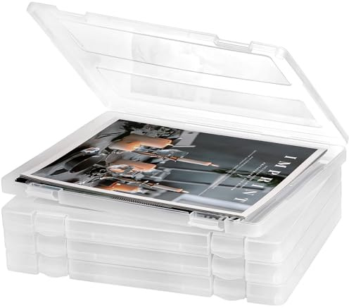 Hiceeden 4 Stück A4-Datei Tragbarer Projektkoffer,Kunststoff-Aufbewahrungsbox Trasparent Scrapbook Papier Aufbewahrungsbox Durchsichtige Organizer A4 für Zeitschriften, Bürobedarf, Schule