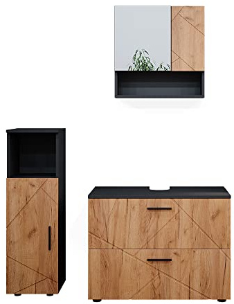 Vicco Badmöbel-Set Goldkraft Eiche/Anthrazit Irma, bestehend aus Bad Spiegelschrank, Waschbeckenunterschrank, Midischrank - Harmonische Farb- und Materialkombinationen