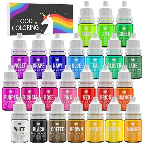 Colorante Alimentario 24 Colores - Colorantes Climentarios Liquido para Pasteles, Galletas, Macaron, Fondant - Food Colouring Alto Concentrado para Colorear Bebidas, Horneando, DIY Cinando - 24 x 6m