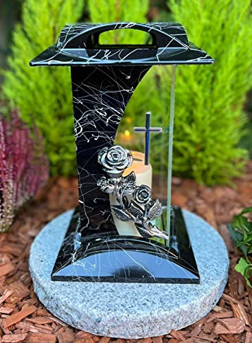 Grablampe mit Kreuz Grablicht Kerze Grabkerze Grabdekoration Grabschmuck Gartenlampe incl. Grabkerze
