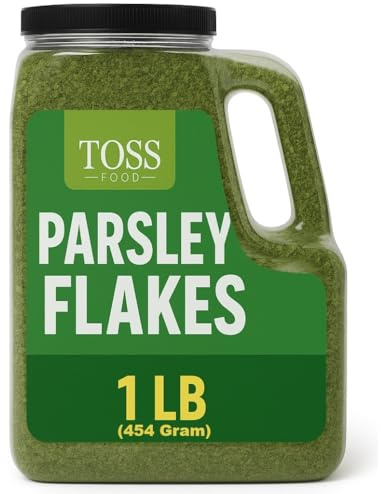 Toss European Dried Parsley Flakes Bulk 16 OZ -Medium Cut Parsley Seasoning - Great Addition to Cooking,Soups, Salads and Baking - Great Source of Fiber, Calcium & Iron