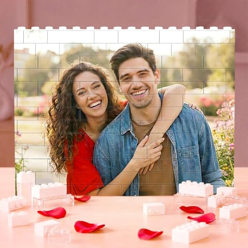 VEELU Personalisierte Bausteine mit Foto Puzzle mit Eigenem Bild, Personalisierte Geschenke für Ihn & Sie Männer Frauen Paare Couple, Fotogeschenke für Valentinstag Jahrestag Geburtstag