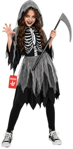 Morph Costume Halloween Bambina - Vestito Zombie Mietitrice per Bambine, Abito Pauroso per Halloween e Feste a Tema, L