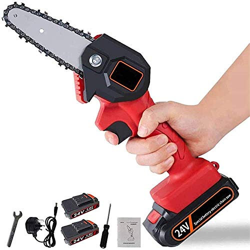 Electric Pruning Saw Handheld Cordless Chainsaw With Charger And 2 Battery | Mini 4-Inch Cordless Electric Protable Chainsaw, Adjustable Cutting Speed for Wood Cutting, Tree Pruning And Garden (B