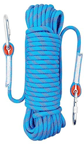 Samnuerly Kletterseil Kletterseil 10 mm, Notfluchtseil 2 Karabiner für Feuerrettung, Wandern, Bergsteigen und technischen Schutz, Mehrzweckseil, Sicherheitsseil (Farbe: Blau, Größe: 50 m)