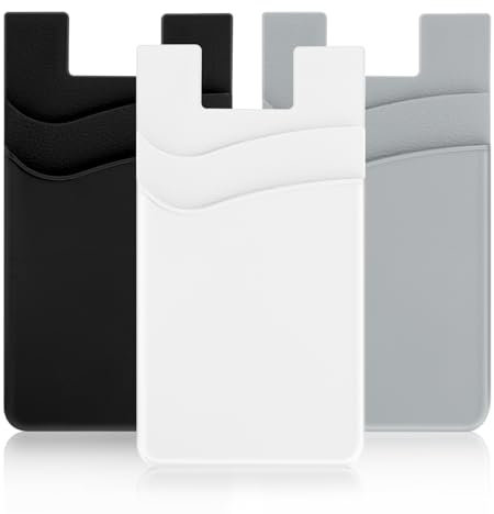 WLLHYF 3-in-1 Phone Wallet, Silicone Adhesive Stick-on Card Holder for Credit Cards, Compatible with Any Smartphone (Black/White/Light Grey)