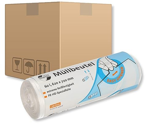 Müllbeutel DEISS Universal Plus 60 L transparent 1 Karton Müllsäcke Abfallsack Abfallbeutel
