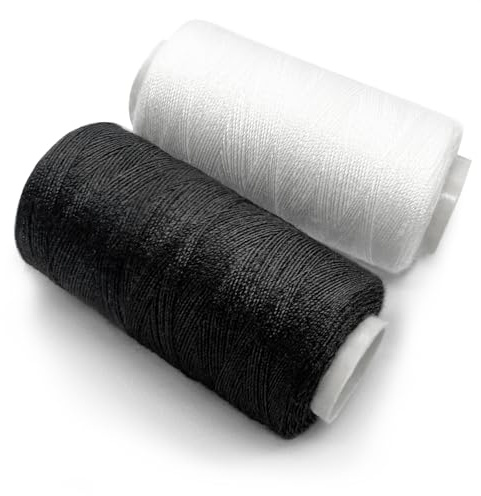 Fil à Coudre en Polyester Noir et Blanc 2 Bobines de 350m. Fil Pour Coudre Tout Usage.