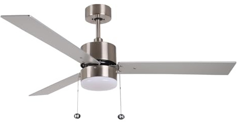 HOMEnhancements 52 Brushed Nickel 3-Blade Traditional Ceiling Fan with Selectable Color Temperature LED Light Kit and Pull Chain for Bedroom and Living Room