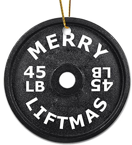 Weihnachten Keramik Anhänger Merry Liftmas Christmas Langhantel Hantelscheibe Sport Christbaumschmuck Lustiges Baumschmuck Weihnachten, Für Innen- Und Außendekoration, Geschenkanhänger