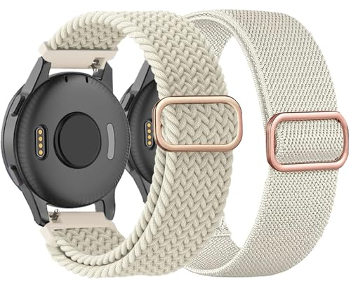 Tucomo flätade stretchiga klockarmband i nylon, 2-pack, kompatibla med Garmin Venu Sq/Venu Sq 2/Venu 2 Plus, 20 mm ögla, elastiska tygremmar för Garmin Vivoactive 5/Vivoactive 3, kvinnor, män, Large,