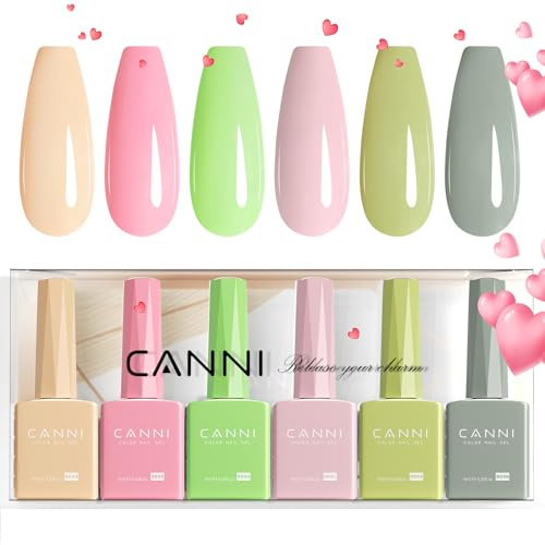 CANNI UV Nagellack Set 6 Farben Gellack 9ml | Gelb Rosé Grün Grau Farbgel Gelnägel UV Lack Soak Off Gel Nail Polish gellack für UV Lampe
