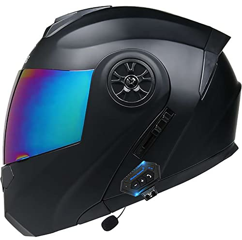 Casque Modulable Moto Bluetooth Intégré ECE Homologué avec Double Visière Anti-buée Casques Intégraux Racing Motocross Ventilation Noir Mat pour Homme Femme 55~62cm