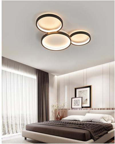 IWANTDO LED Ring Deckenleuchte Dimmbar mit Fernbedienung Lampe für Schlafzimmer Wohnzimmer Esszimmer Modern Rund Design Deckenlampe BD385 Schwarz Innen Beleuchtung (3 Ringe)