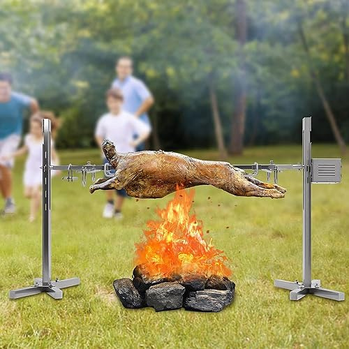 Stainless Steel Electric Automatic BBQ Rotisserie Grill Kit - Portable Heavy Duty Machine for Outdoor Cooking, Charcoal Kit - 115 * 75cm