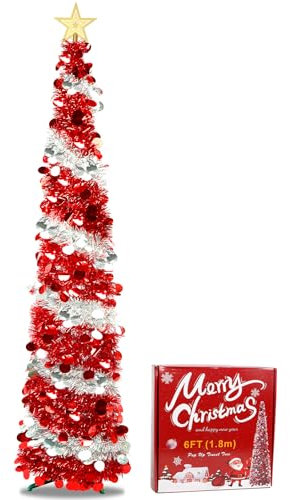 UHAPEER Weihnachtsbaum Pop Up, 180cm Künstlicher Weihnachtsbaum mit Stern Spitze, Christbaum Faltbar Geschmückt, Tannenbaum mit Pailletten, Christmas Tree Dekobaum für Weihnachtsdekoration Innenräume