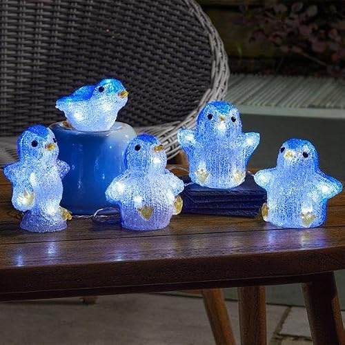 Marco Paul Weihnachtslichter für drinnen und draußen, wetterfest und langlebig, Acryl, LED-Licht, Pinguine, Weihnachtsdekoration, Gartendekoration, große Weihnachtsfiguren, Lichterkette, 5 Stück