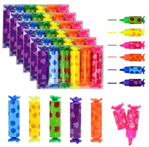 KNGNGK 36 Stück 6 Farben Mini Textmarker Stift Set Textliner Highlighter Stifte Marker Highlighter Pen für Schüler Mitgebsel Lustige Schreibwaren Süße Bonbon Form