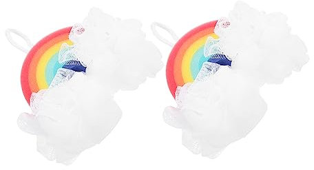 BELLIFFY 2 Stück Regenbogen Badeschwämme Hautpeeling Schwamm Weiche Schwamm Badeblume Mit Aufhängeschlaufe Komfortables Duschzubehör Für Erwachsene Und Kinder