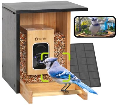 NETVUE by Birdfy Vogelfutterhaus mit Kamera, Solarbetrieb Bambus WLAN Vogelfutterstation, KI-Vogelidentifikation, Automatische Videoaufnahme, Vogelbenachrichtigung, Vogelhaus mit Kamera