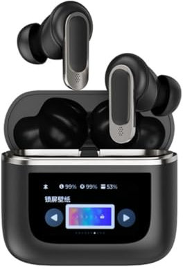 Pyugxab Auriculares Intrauditivos Inalámbricos V8 con Cancelación de Ruido ANC, Controles de Pantalla Táctil, Color Negro