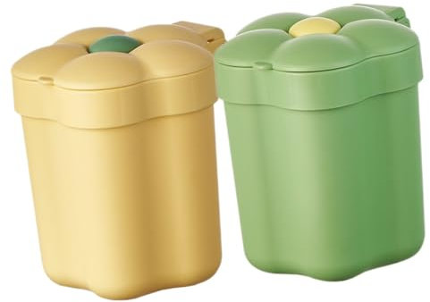 FONDOTIN 2stücke Büro-mülleimer Aus Plastik Mit Deckel Mini-mülleimer Für Arbeitsplatte Kleiner Kreativer Müllcontainer Für Home Office Tisch