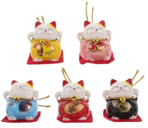 MAGICLULU 5stücke Teiliges Glückskatze Keramik Ornamente Mini Maneki Neko Dekoration Für Zuhause Und Auto Kreative Tischdeko Für Freunde