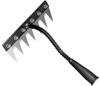 LeeQinersw Râteau de Désherbage de Jardin en Acier Allié, Outillage Manuel de Jardin, Râteau de Désherbage avec Poignée Ergonomique pour Terre et Pelouse, 7 Dents