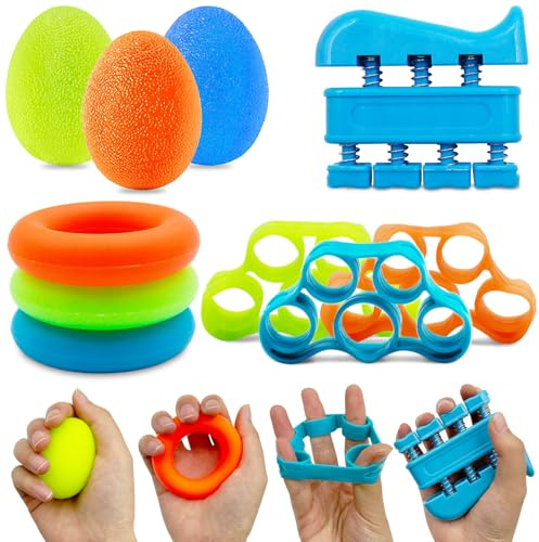 Druuzyl 10 Stück Handtrainer mit 3 Widerstandsstufen - Eiförmige Griffbälle für Klettern, Gitarre & Klavier - Fingertrainer zur Steigerung der Griffstärke (Set)