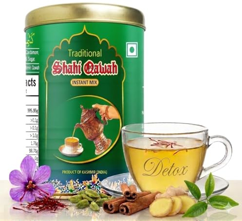 tarukh Kashmir Royal Saffron Kahwa Powder – Instant Green Tea Mix with Saffron & Spices | Traditional Himalayan Wellness Drink | Caffeine-Light Herbal Detox Tea for Relaxation & Immunity 150g