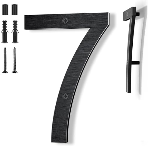 Yafimea 20 cm svart husnummer – I massivt aluminium med borstad yta, skruvmontering med flytande 3D-effekt, väderbeständig – För vägg, fasad, grind, garage (7)