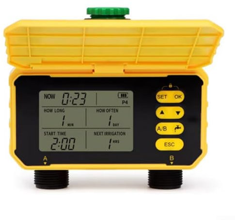 ReachMall Solar Powered Garden Irrigation Timer, 1/2 Outlets Outdoor Garden Automatic Irrigation System, Automated Rain Detection Timer(2 Outlets)