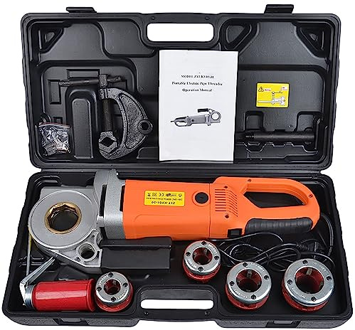 Kit Macchina filettatrice per Tubi con 6 filiere da 1/2-2 e Custodia per Il Trasporto - Azionamento Elettrico per impieghi gravosi, filettatrice Portatile Manuale per Tubi in Rame, Motore da 2300 W -