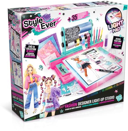 Style 4 Ever Fashion Designer Light Up Studio, Design Dream Outfits von Grund auf neu, LED Zeichenblock, Marmelade verpackt mit Zubehör, echte Stoffe!
