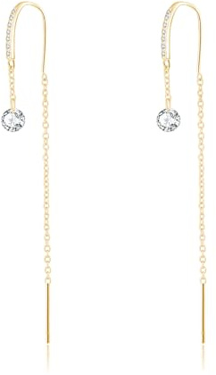 SLUYNZ 925 Sterling Silver CZ Chain Dangle Earrings for Women Teens Girls Threader Drop Earrings Long (B-Gold)