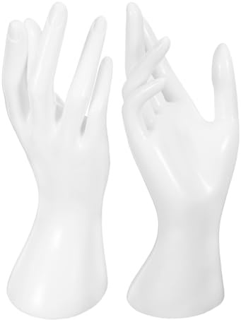 LRXIYODE Expositor Creativo para Anillos y Relojes de PVC Blanco, Mano de Maniquí Elegante y Resistente, Soporte 2piezas Adecuado para Escritorio o Tienda