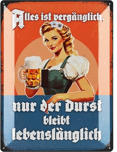 LANOLU XXL Retro Blechschild Bier - lustige Schilder mit Sprüchen Bar Dekoration für Partykeller, Kneipen Bardeko für Stammtisch, Geschenkidee für Papa zum Vatertag, vintage Metallschild 30x40cm