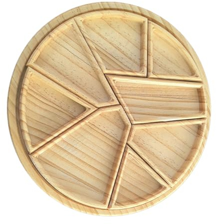 Guangcailun Plateau puzzle rond 8 en 1 pour noix collations, assiette de service multifonctionnelle en bois, fruits bois, dim sum, noix, collation, peut être