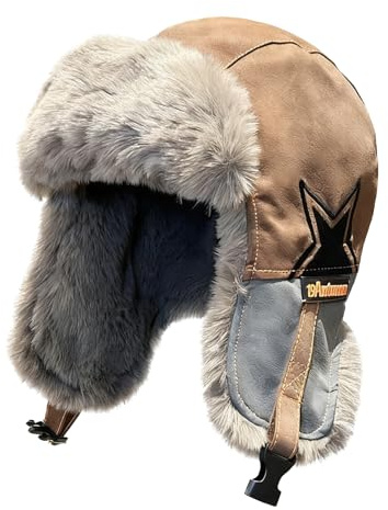 JIAHG Unisex Wintermütze Fliegermütze Trappermütze Winddichte warme Kunstleder Fellmütze mit faltbaren Ohrenklappen verstellbar für Skifahren, Snowboarden und Radfahren