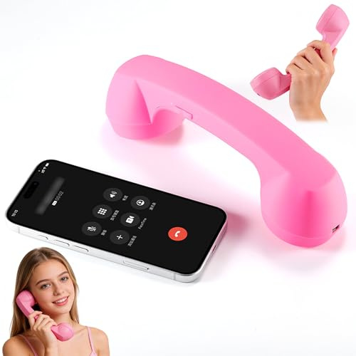 Auricular Bluetooth de estilo retro - Adaptador de teléfono a teléfono fijo con micrófono inalámbrico Bluetooth 5.0 con sonido estéreo claro, receptor de diseño clásico para teléfonos móviles (rosa)