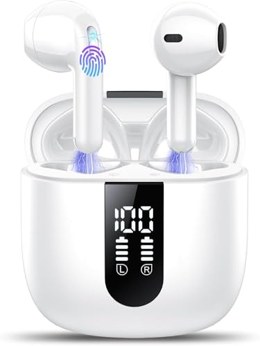 Cuffie Bluetooth, Auricolari Bluetooth 5.4 Stereo HiFi con 4 ENC Mic,Cuffie Wireless con LED Display 50 Ore, Cancellazione Rumore Cuffiette Bluetooth,Touch Control,IP7 Impermeabile Auricolari Wireless