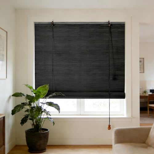 Bambusrollo Rollos Bambus Schwarz Atmungsaktives Bambus Raffrollo Jalousine 60 70 80 90 100 110 120 130 140 150 160 170 180cm Breit Wasserdicht/Sichtschutz Bambus Rollo Für Gärten Fenster