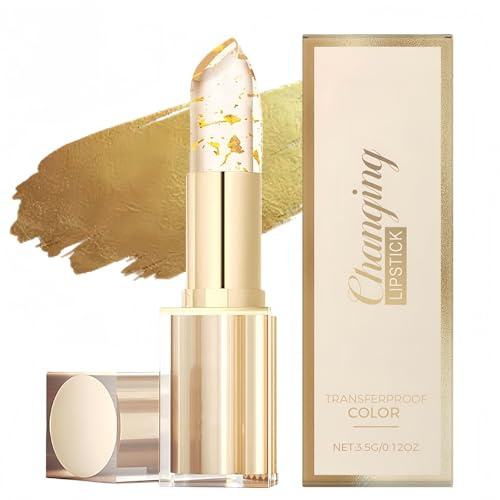 Colour Changing Lipstick PH Adjusting,PH Lipstick Colour Changing,Gold Foil Color Changing Lip/stick,Tinted Lip Balm,Lip Stain Long Lasting,Lip/stick Sets for Women,Suitable for All Skin Tones