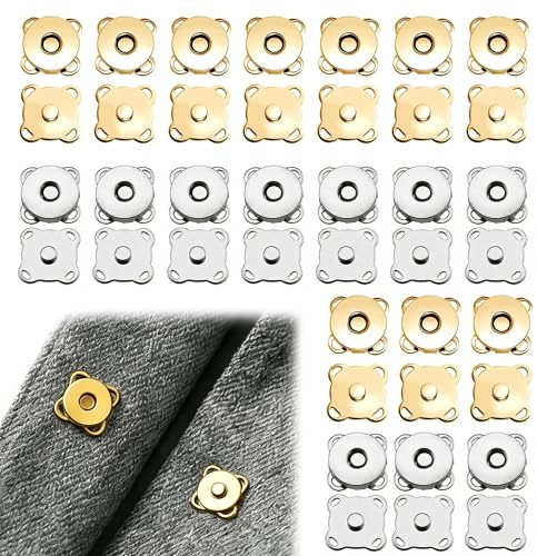 LEOUEANR 10 botones magnéticos, diseño de flor de ciruelo, botones de presión grandes y bolsillos de cierre magnético, cierres a presión para coser bolsos, manualidades (plata y dorado)